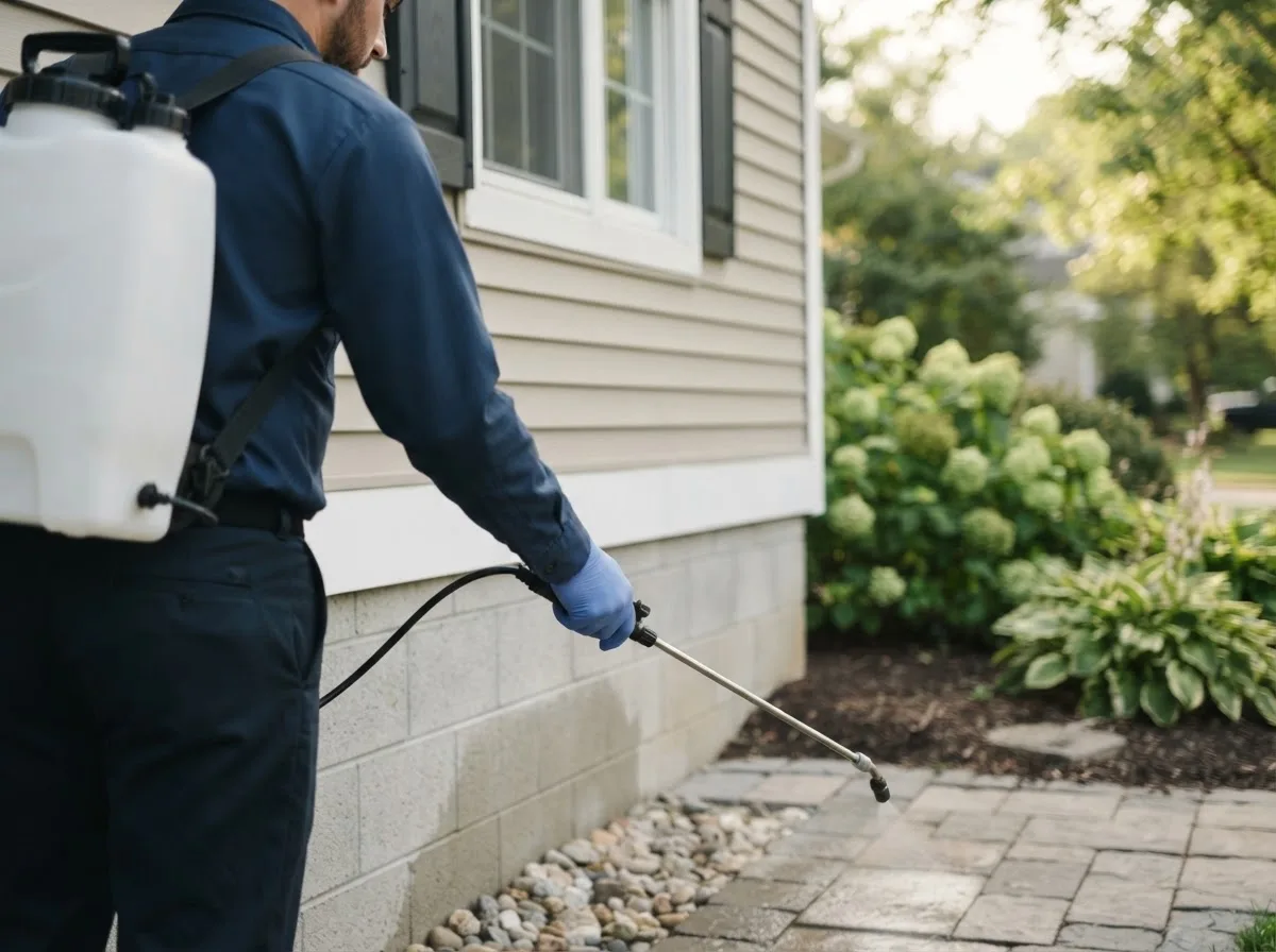 Pest control technician inspecting a home in Cheyenne, OK